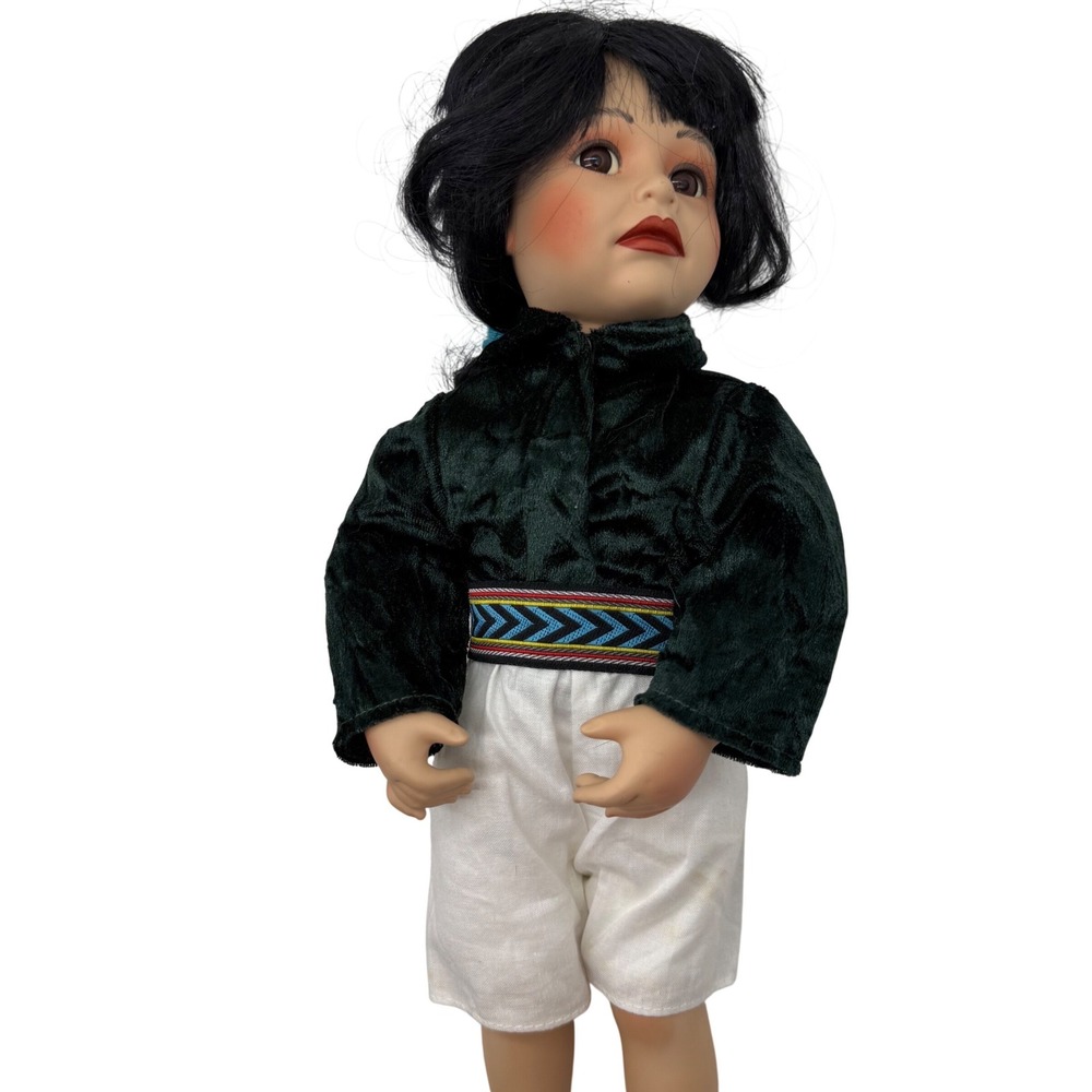 Vintage 1992 The Hamilton Collection Native American Porcelain Doll Green Velvet